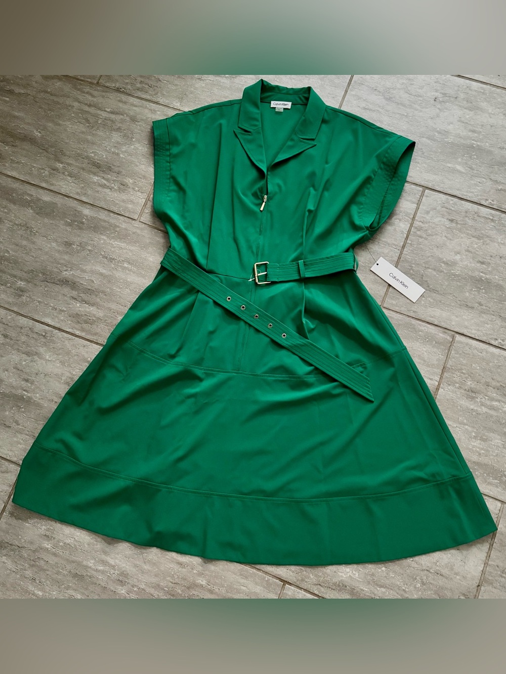 Calvin Klein Green Zip-Front Belted A-Line